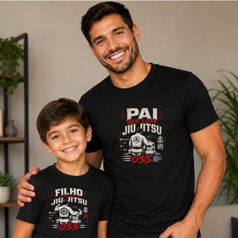 Kit Camisetas Pai Filho Jiu Jitsu OSS Dia Dos Pais Artes Marciais Faixa Preta