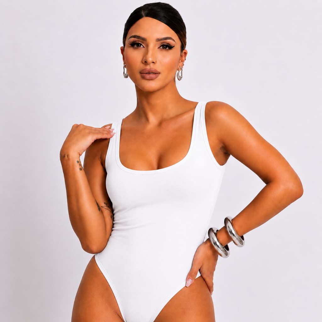 Body Collant Feminino Decote Redondo Alça Confortável Bodi Regata Suplex Liso Casual.