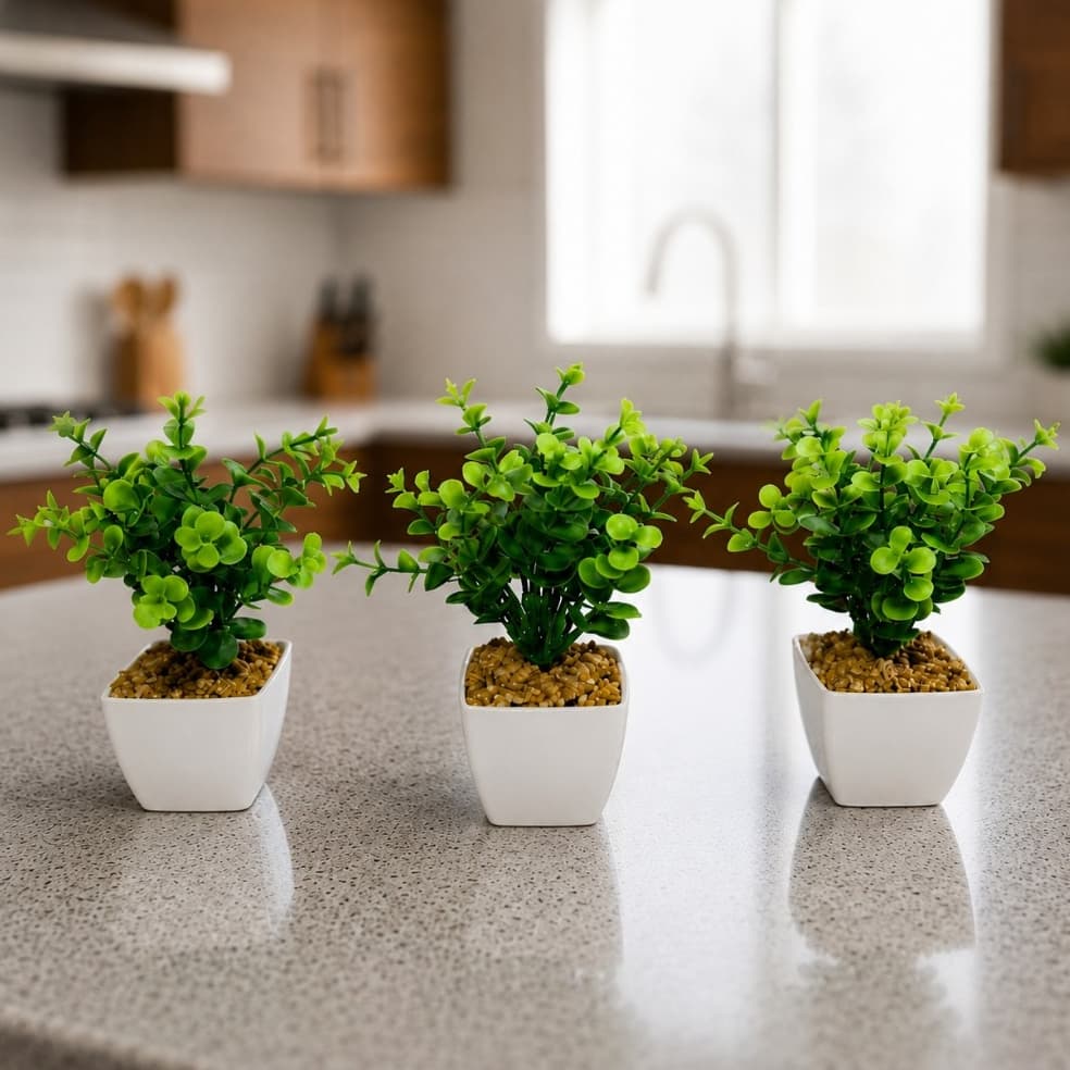 Kit 3 Eucaliptos Artificiais com Vaso Branco Plantas Decorativas Realistas Casa Escritório