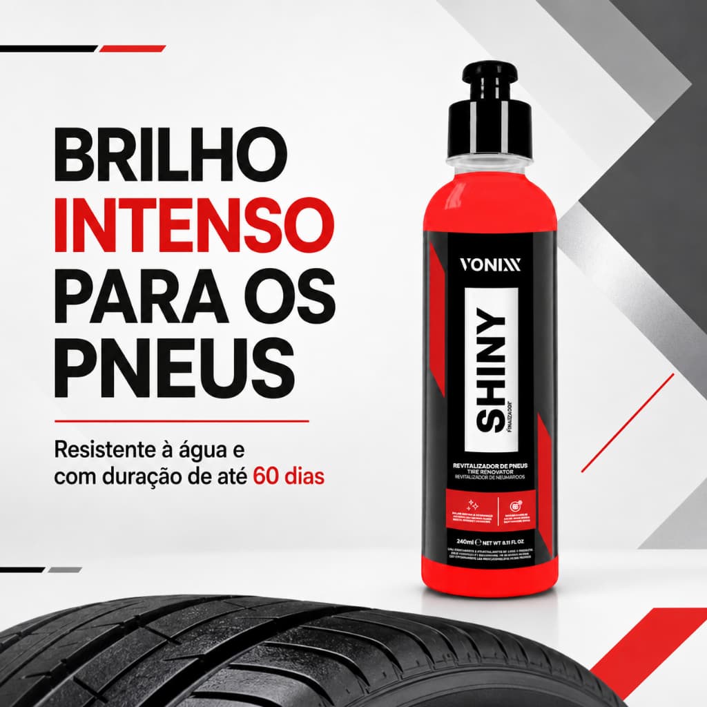 Pretinho Shiny Vonixx 240ml Revitalizador de Pneus Brilho Intenso Resistente à Água Até 60 Dias