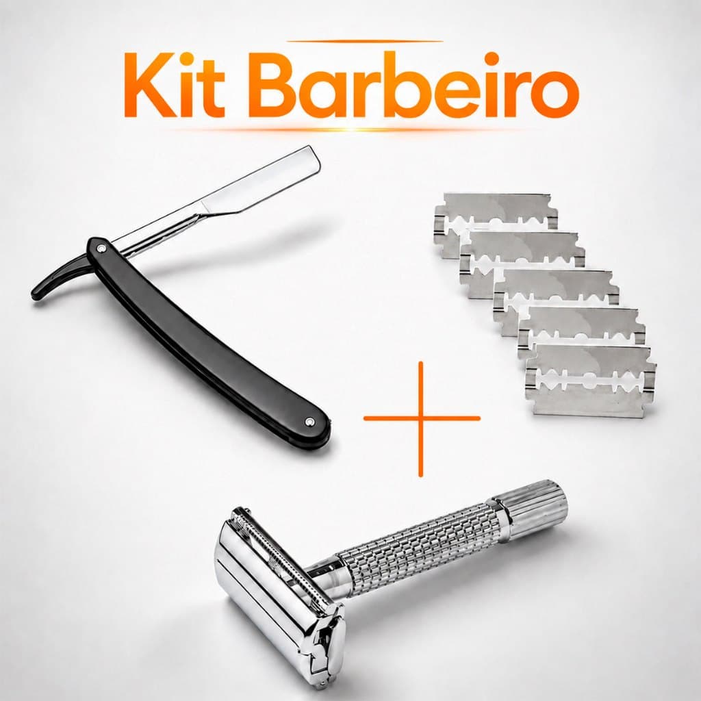 Kit Navalha Profissional Barbeador com Aparelho de Barbear Clássico com 5 Lâminas Aço Inox