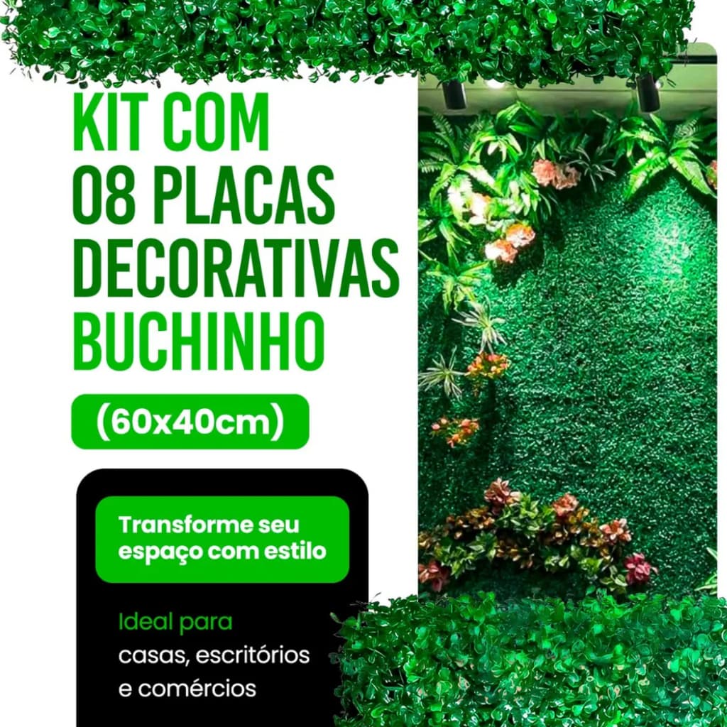 Kit 08 Placas Grama Sintética Artificial 40x60 Jardim Vertical Parede Verde Decoração Premium