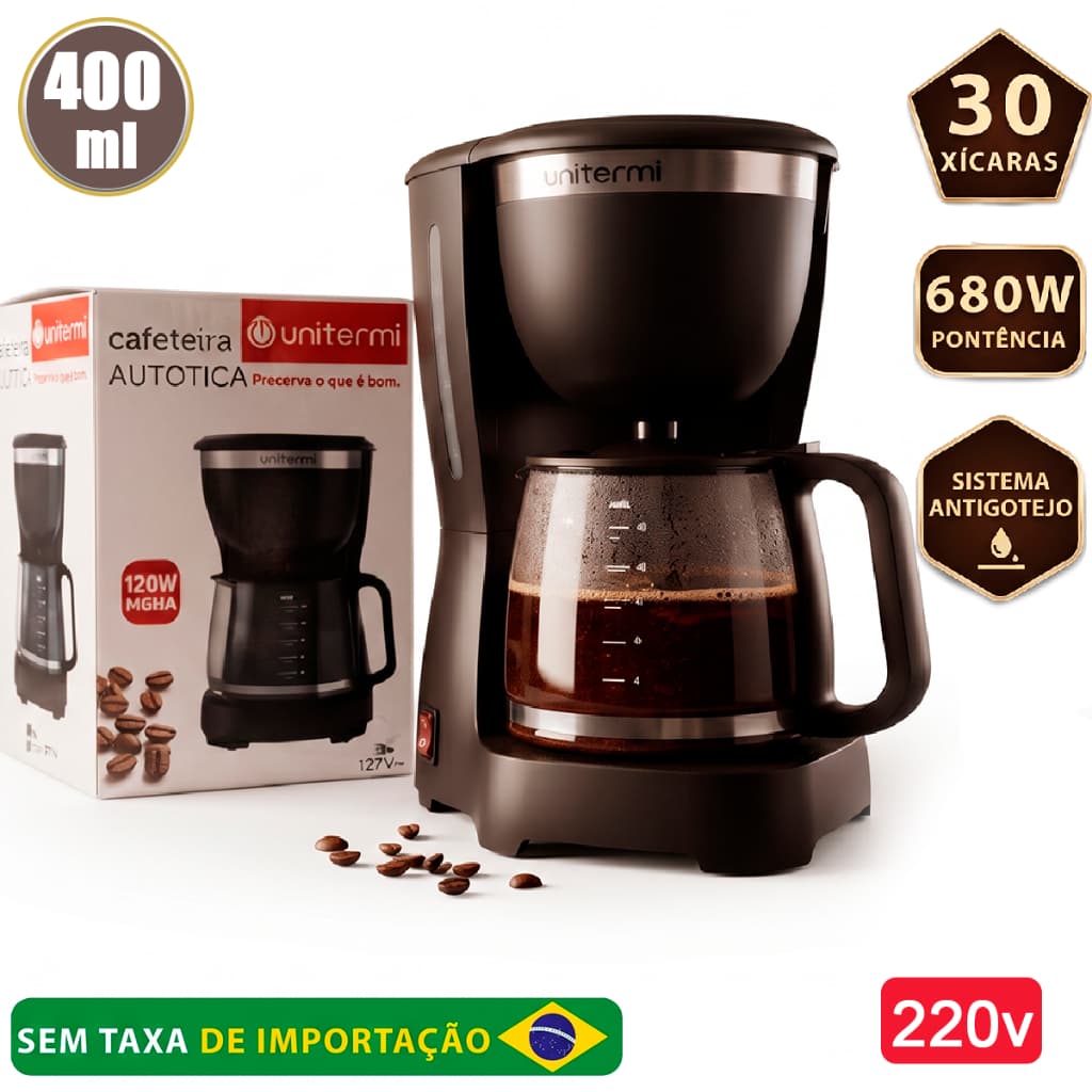 Cafeteira Elétrica Cor Preta 1,2 litros Faz ate 30 Xicaras 220V e 680W Potência
