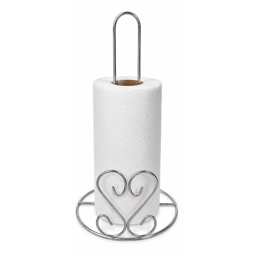 Porta Papel Toalha de Rolo Cromado Suporte Vertical de Mesa Formato Coração