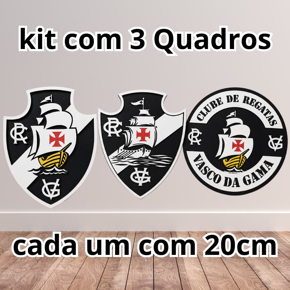 Kit com 3 Quadros em alto relevo 3D Vasco da Gama – MDF de 3 mm, 20 x 20 cm + Suporte + Brindes