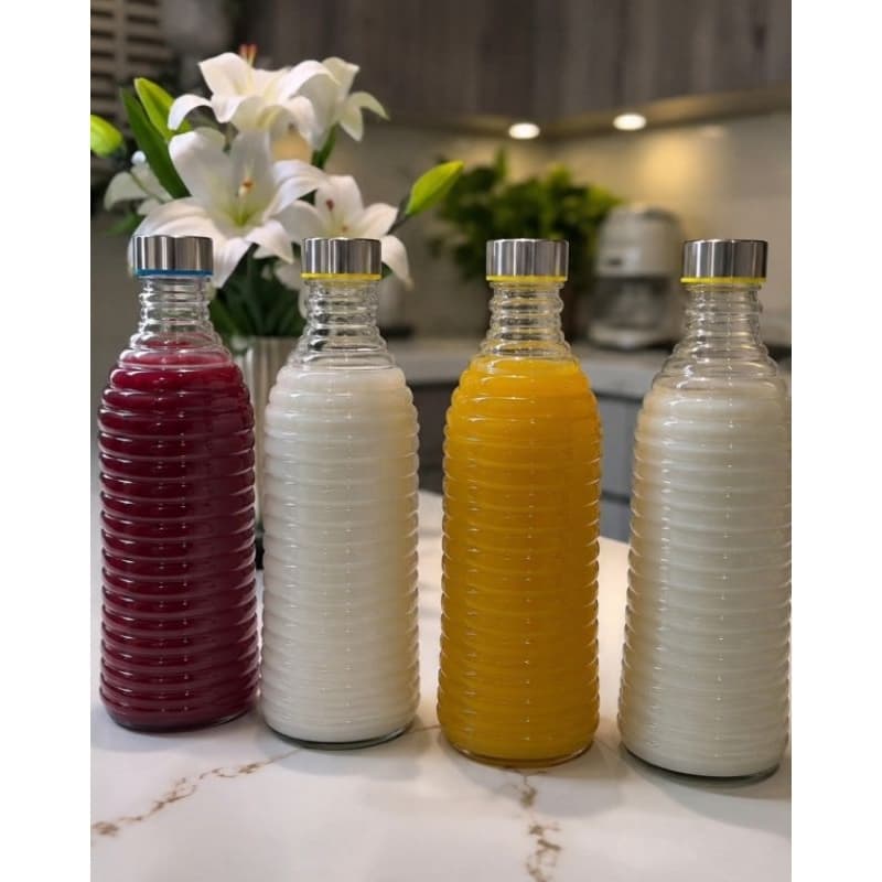 Garrafa de Vidro 1 Litro com Tampa Inox para Leite Água Suco Café Refrigerante Bebidas Reutilizável Hermética Kits 1/2/3