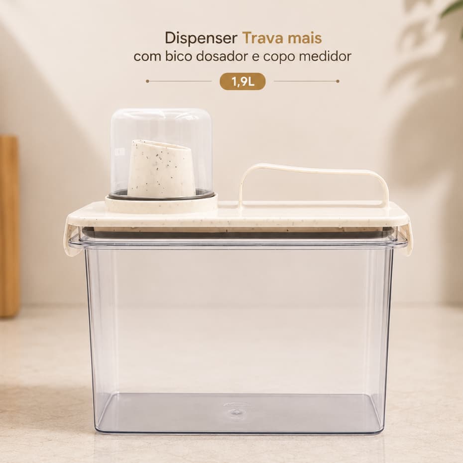 Pote Hermético Multiuso 1,9L com Bico Dosador e Copo Medidor Trava Mais Plasútil
