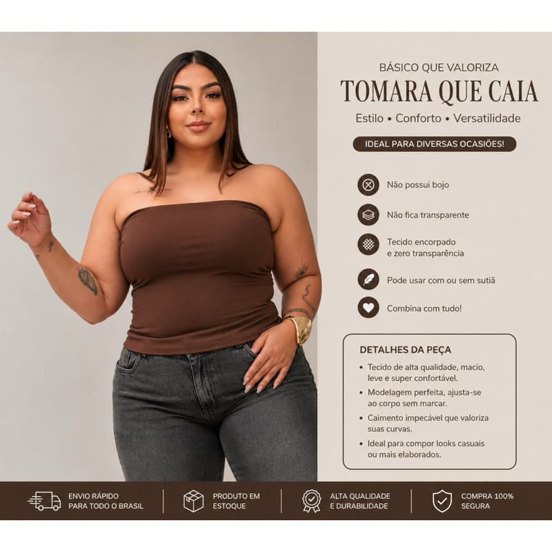 BLUSA TOP CROPPED TOMARA QUE CAIA OTIMA SUSTENTAÇÃO ELÁSTICO ELASTICIDADE FORRADO CASUAL MODA PREMIUM PLUS SIZE
