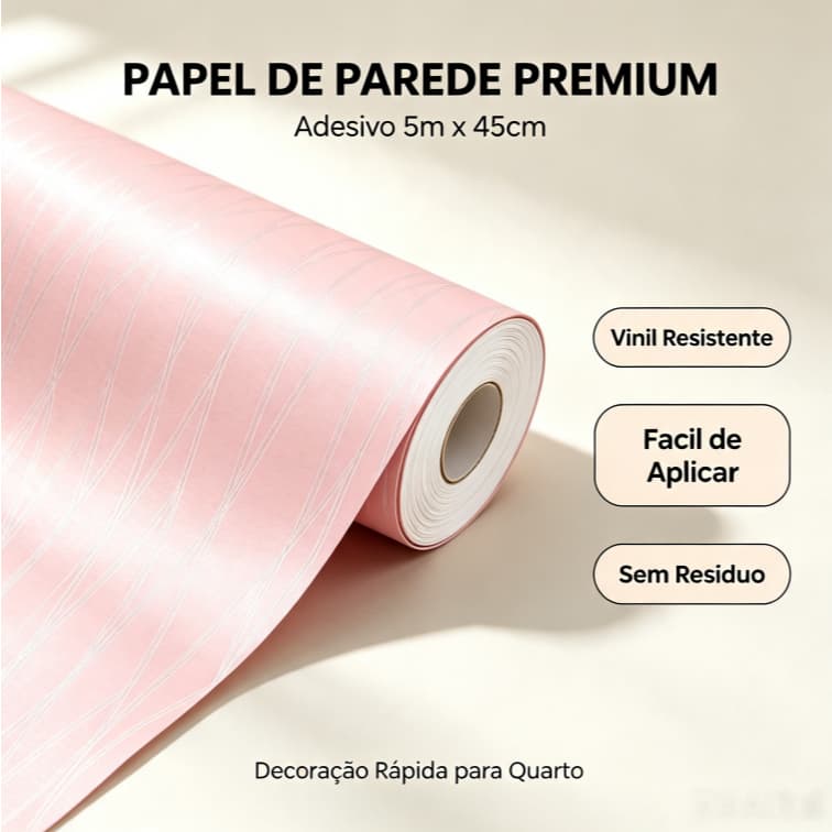 Papel de Parede Adesivo Listra Rosa 5m×45cm Vinil Impermeável Sem Resíduo Quarto Sala Decoração