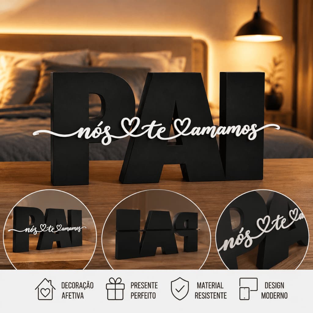 Enfeite Decorativo dia dos Pais - PAI Nós Te Amamos para Quarto Sala Presente Dia dos Pais