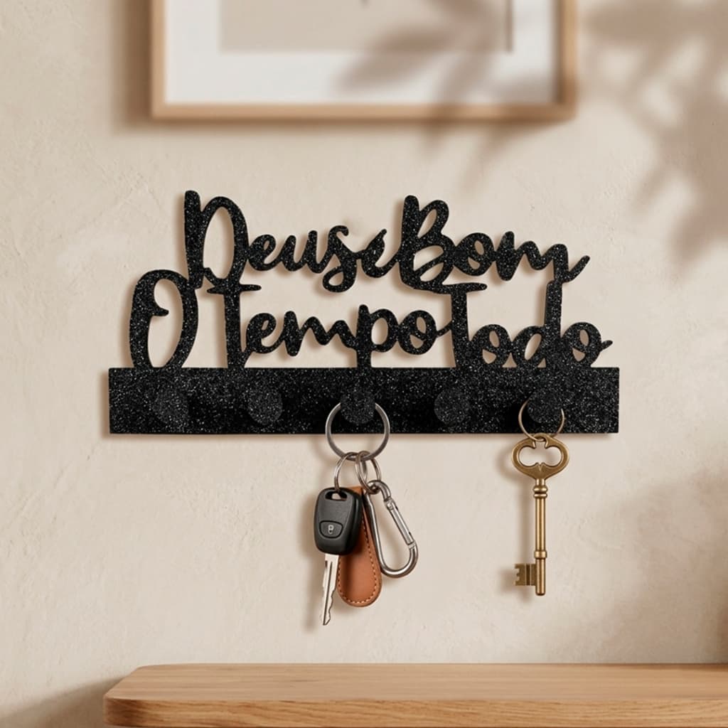 Porta Chaves de Parede Decorativo Multiuso Deus é Bom o Tempo Todo Decoração Casa