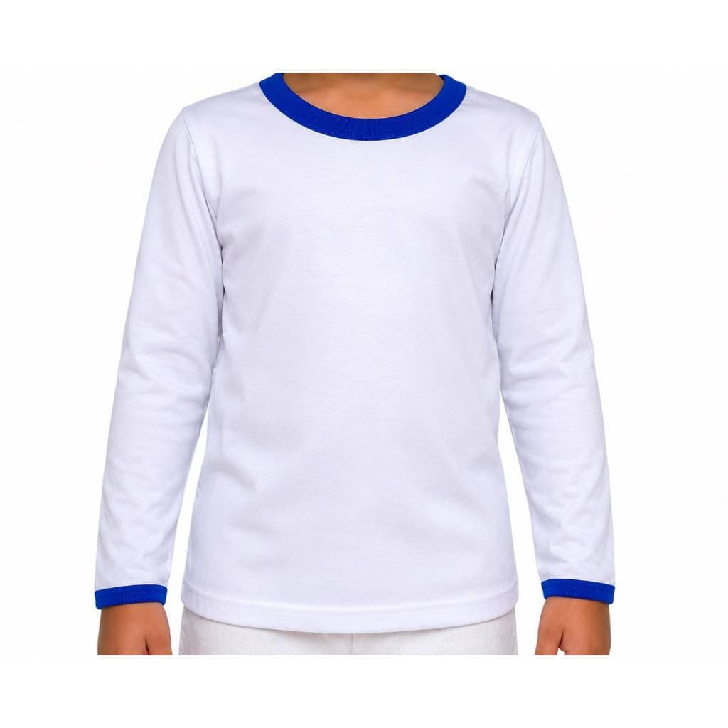 Camisa manga longa infantil gola e punho colorido Uniforme Escolar