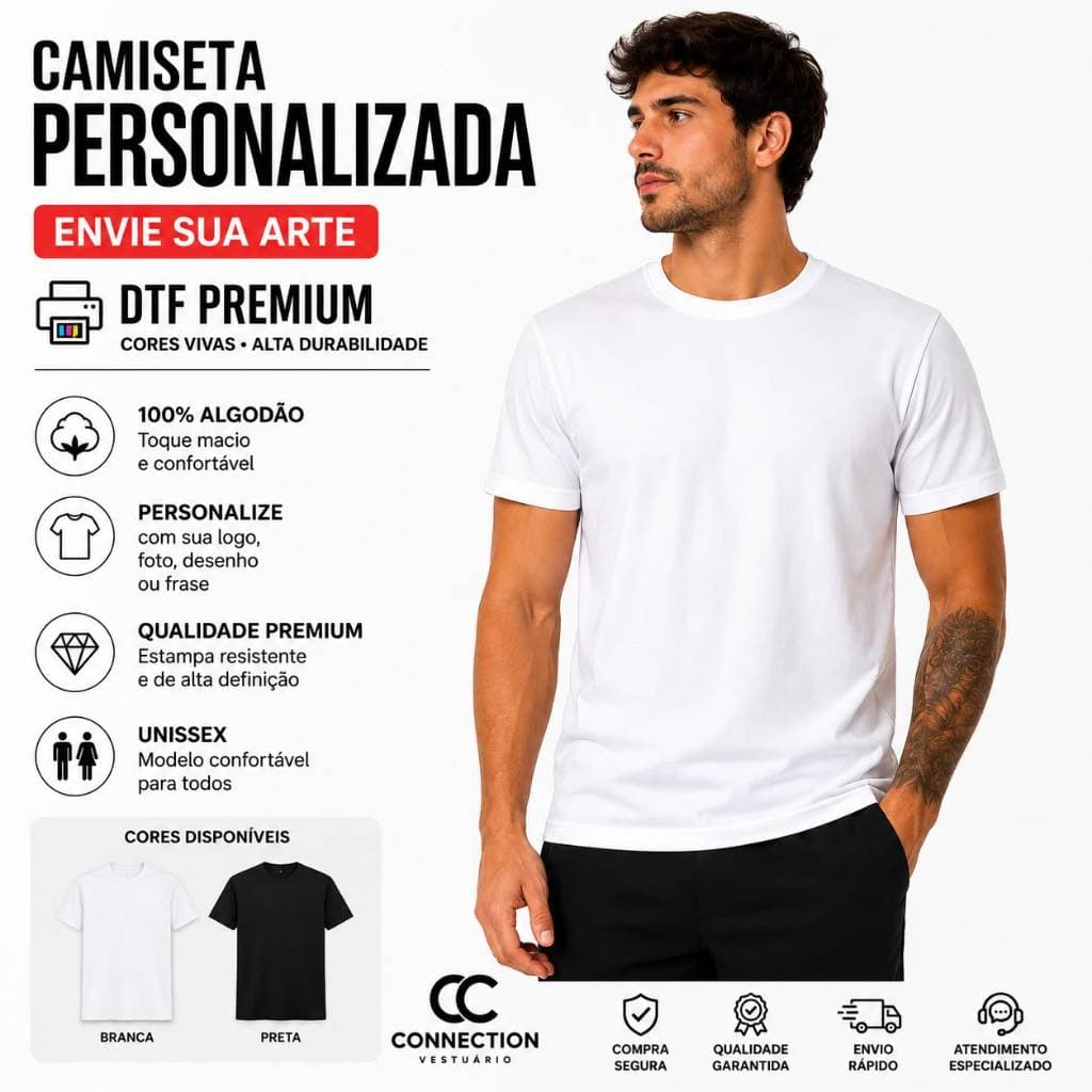 Camiseta Personalizada Premium 100% Algodão | Foto, Logo ou  Frase | DTF Unissex