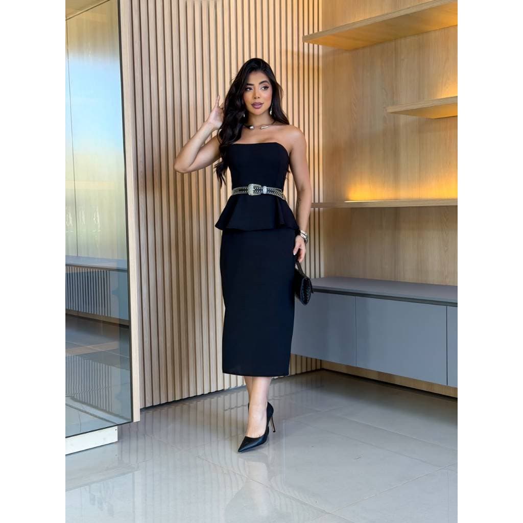Conjunto Midi  Feminino Tomara Que Caia Social Trabalho  Peplum Elegante Chique