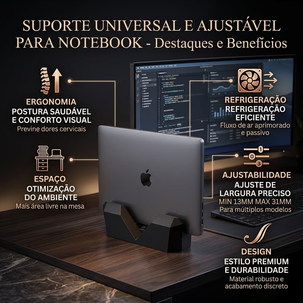 Suporte Vertical Notebook Ajustável Base Organizador Mesa Escritório Universal Anti Queda