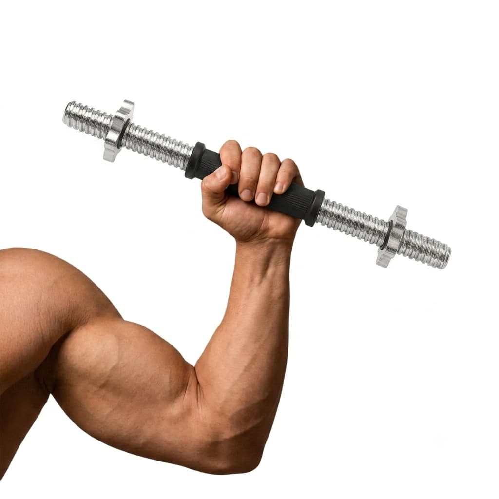 Barra Halter 40cm Inox Com Rosca Sem Anilha Antiderrapante Direta Maciça Biceps Supino Agachamento