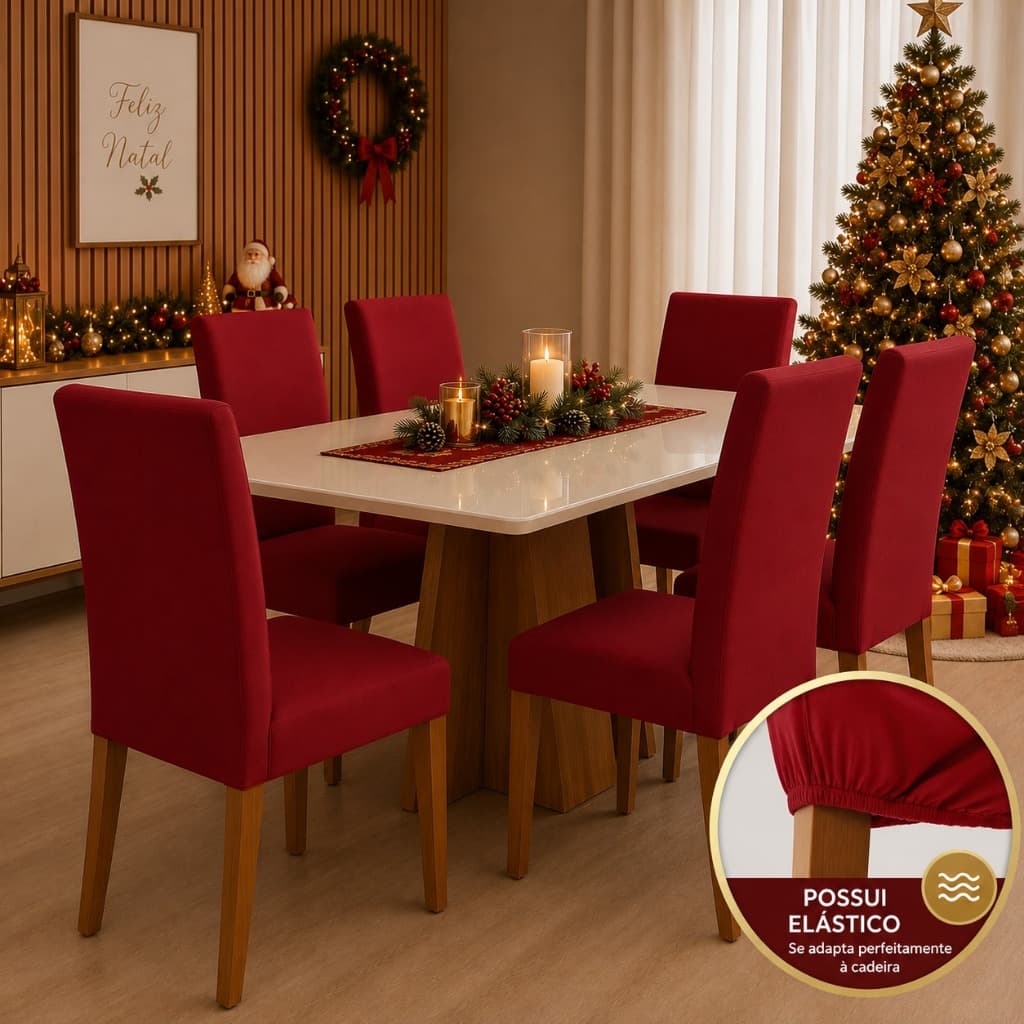 Kit 4, 6, 8 e 12 Capas para Cadeira de Jantar Spandex com Elástico Decoração Natal