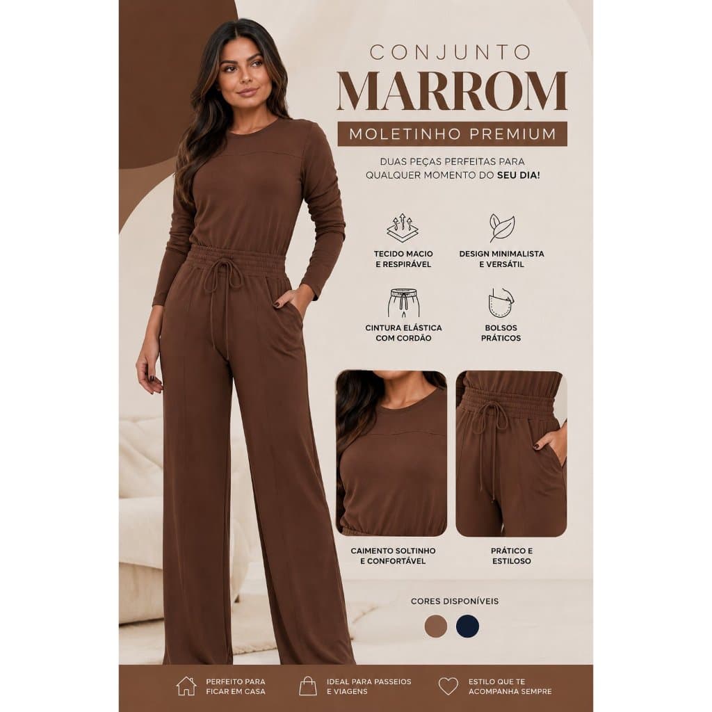 Conjunto Feminino Manga Longa com Calça Pantalona – Elegante e Confortável