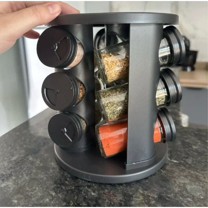 Porta Temperos Giratório com 9 Potes de Vidro | Kit  – Cozinha Organizada