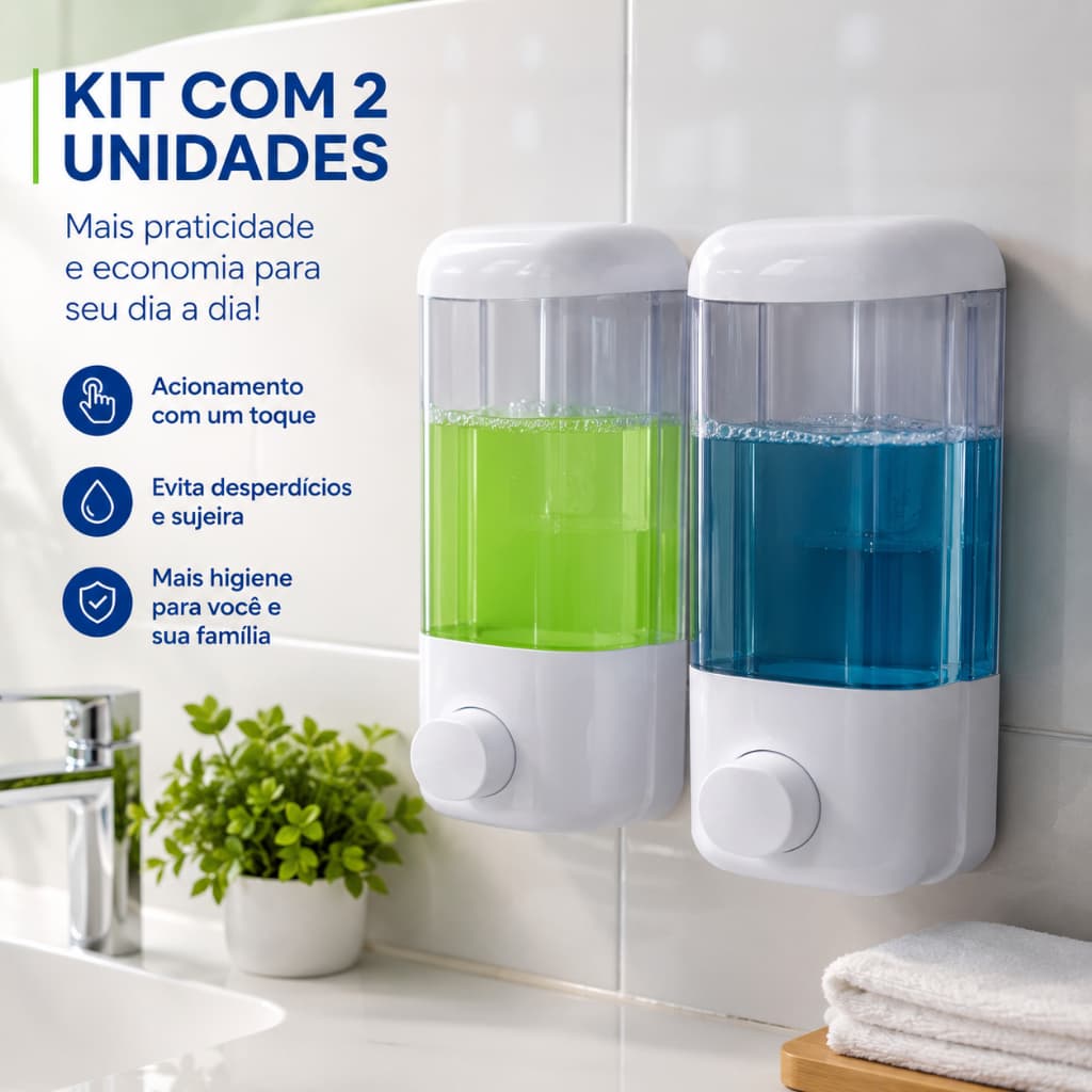 KIT 2 Dispenser Porta Sabonete Liquido Álcool Gel Dispenser de Parede Vertical Banheiro 500 ML