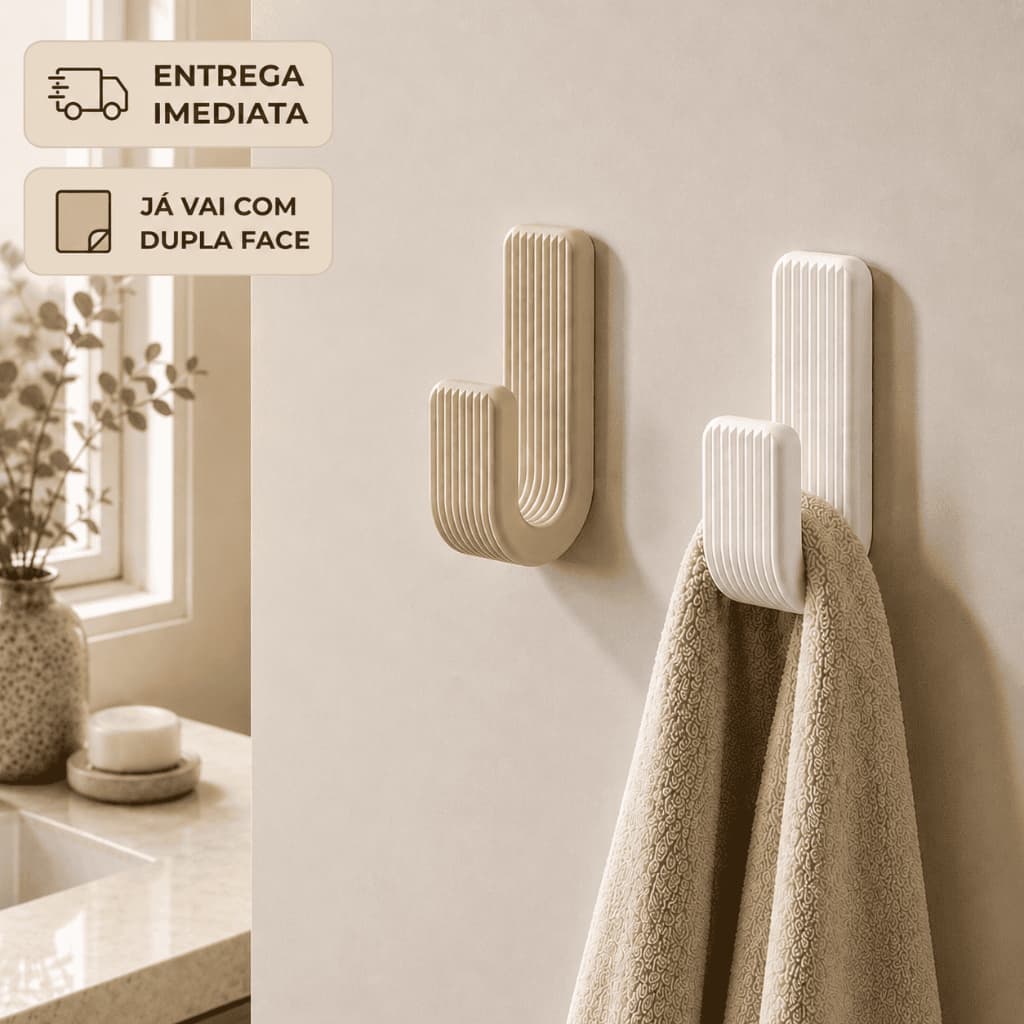 Ganchos com Adesivo para Parede - Suporte Resistente para Toalhas de Banheiro/Cozinha - Sem furo!