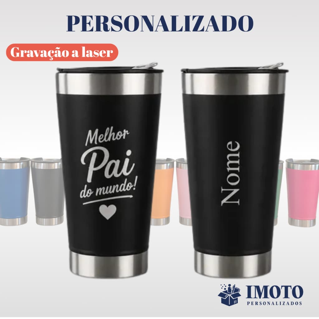 Copo Térmico Personalizado Dia dos Pais 473ml Inox Presente para Pai com Nome e Frase
