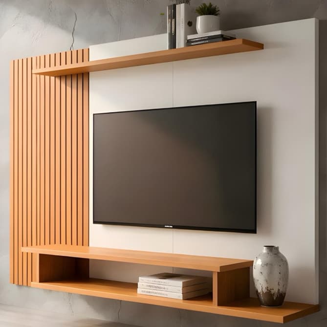 QUEIMA DE ESTOQUE! Painel Para TVs de 43 Até 60 Polegadas Ripado 3D Moderno, Rack Suspenso Para Sala e Hall de Entrada