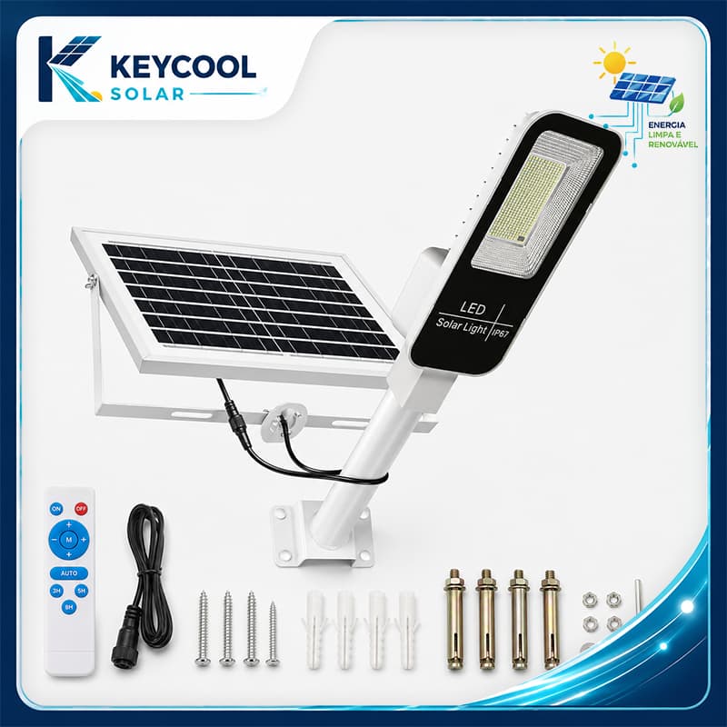 Keycool 200,000W Luminária Solar LED Externa IP67 com Controle Remoto Alta Luminosidade para Jardim Garagem Rua