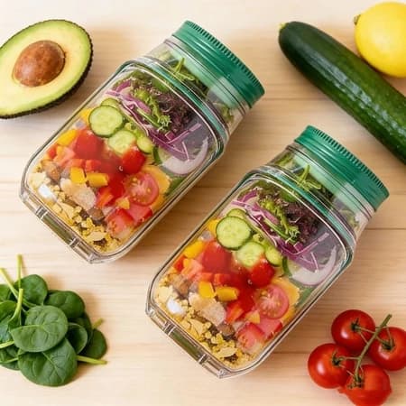 Duas caixas de salada herméticas Copo de ginástica portátil Frasco de salada com abertura lateral à prova de fugas