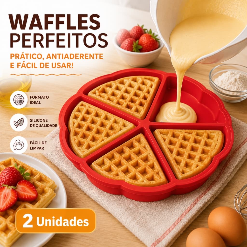 Kit 2 Formas Forma de Silicone Waffle Máquina de Waffles Panqueca Air Fryer Omelete Chocolate 5 Cavidades Sortido