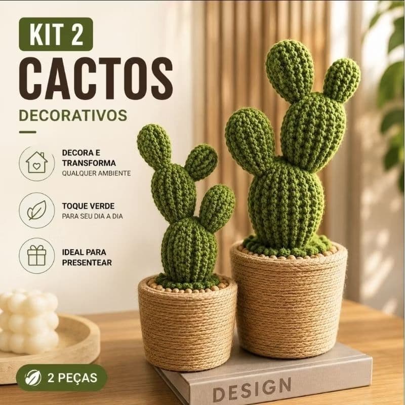 Kit 2 Cactos Decorativos em Vaso para Sala, Quarto e Escritório | Decoração Moderna Minimalista