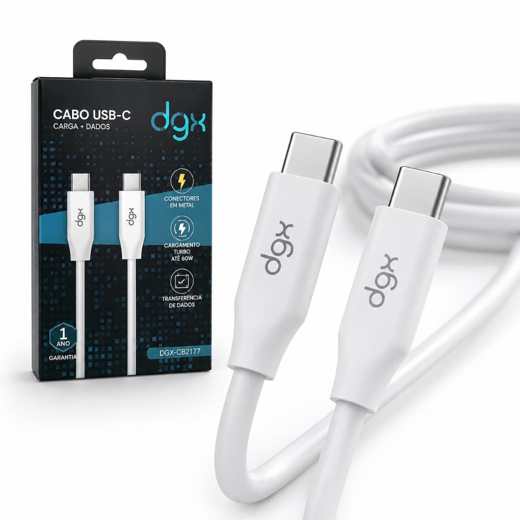Cabo Carregador Tipo c Turbo 60W  Para Samsung e iPhone 1 Metros original Dgx Carregamento Rápido