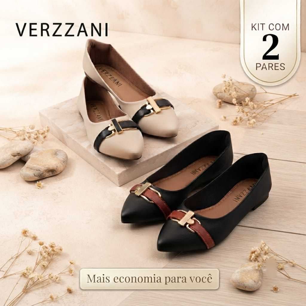 kit 2 pares de sapatilha feminina VERZZANI preto com vermelho e off white com preto confort antiderrapante kit elegance