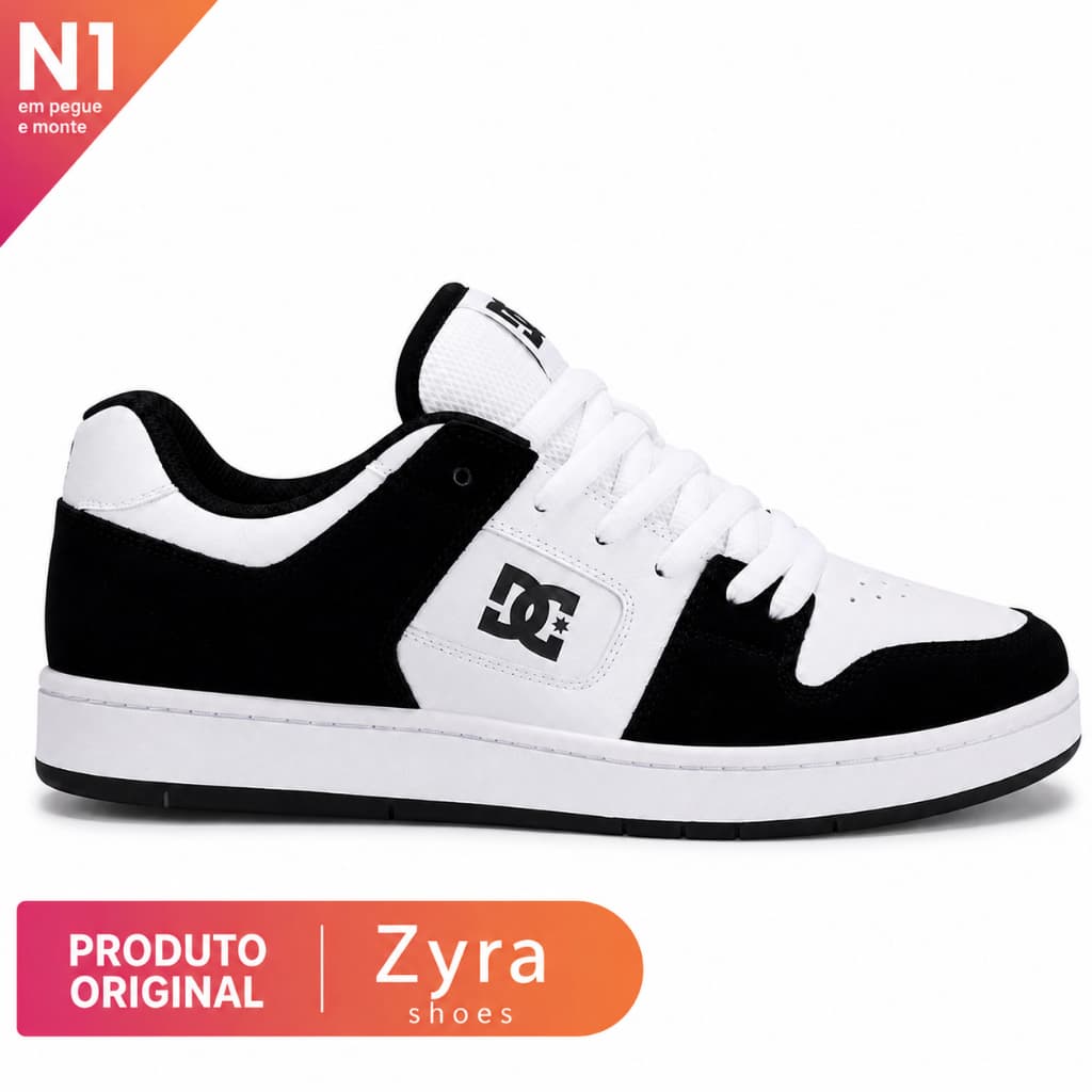 Tênis Masculino Casual Feminino Preto e Branco Skate Street Confortável Sapatênis Urbano Leve Antiderrapante Dia a Dia