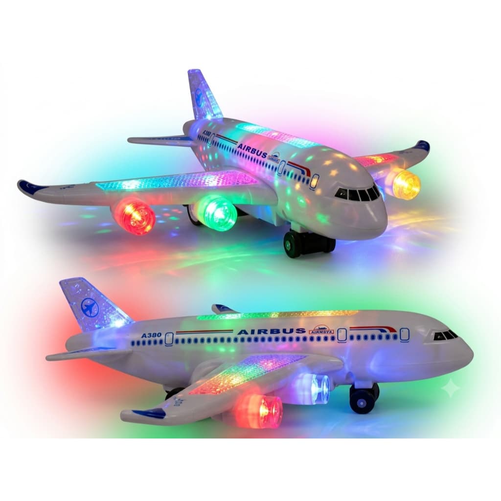 Avião de Brinquedo Airbus A380 Jumbo Luz, Som e Bate Volta Infantil Sensorial
