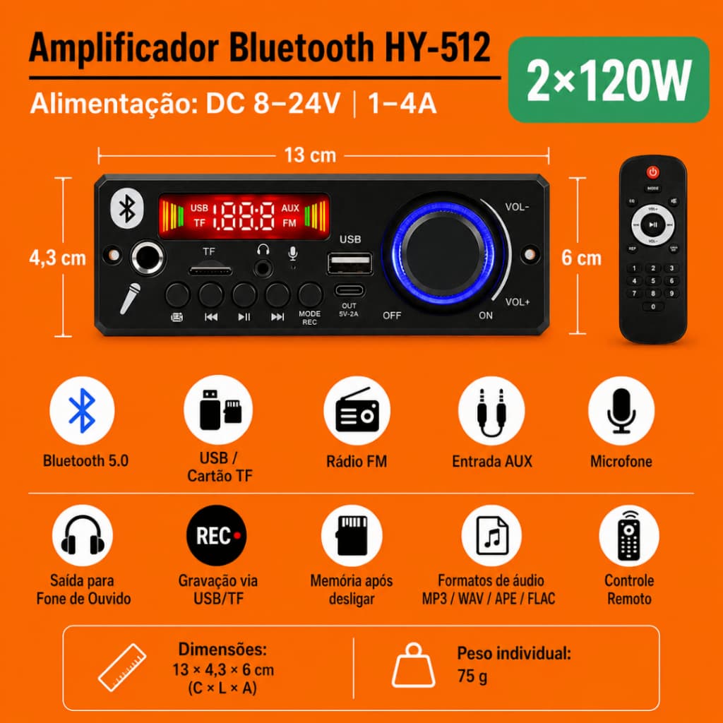 240W DIY Casa Amplificador Digital MP3 Decodificador Placa 2*120W Bluetooth 5.0 USB TF FM Radio
