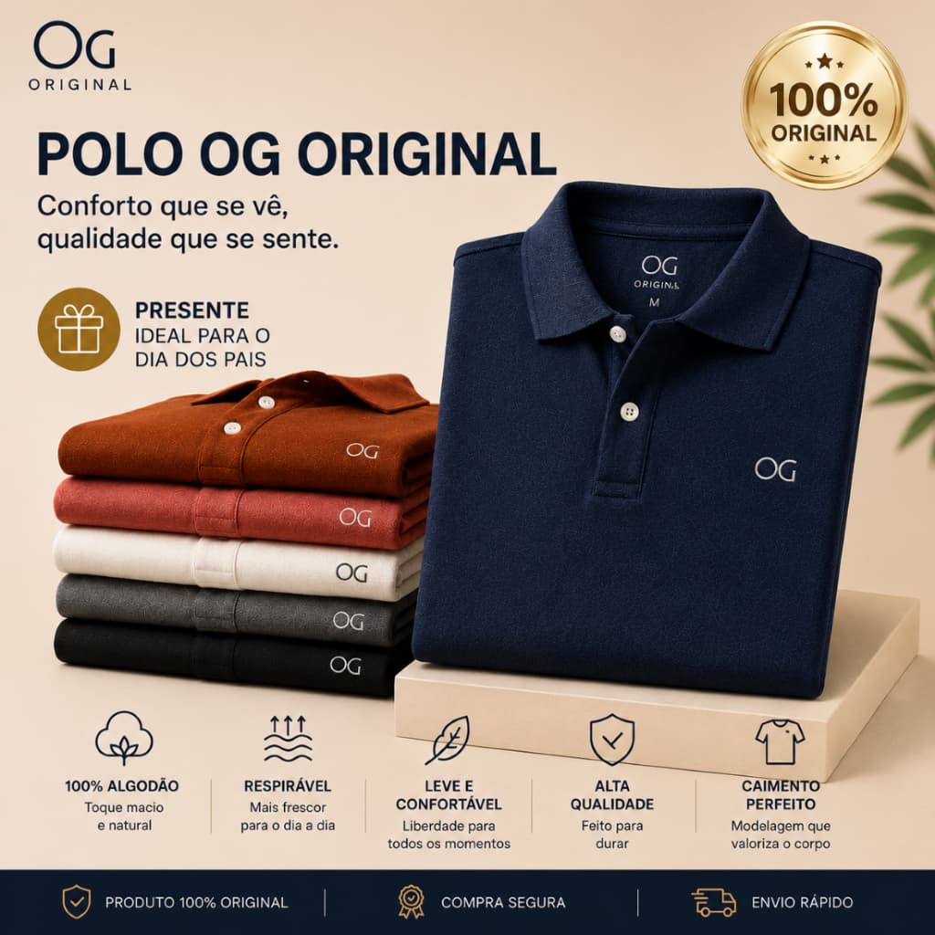 Camisa Camiseta Polo Ogochi Masculina 100% Original Original Dia dos Pais  Picket Algodão Super Macia
