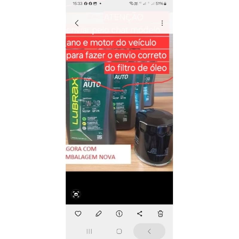 KIt 4LITROS DE OLEO LUBRAX 5w30 E FILTRO DE OLEO MULTI por favor enviar modelo carro para mandar filtro do oleo correto