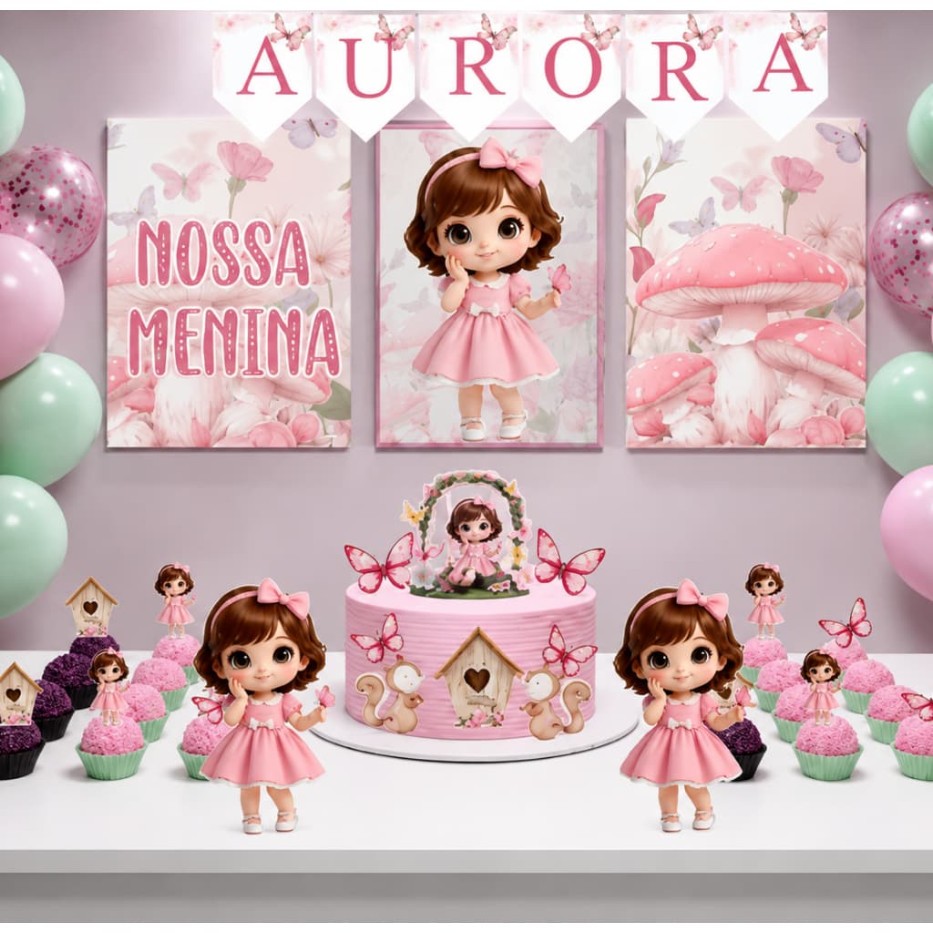 Topo de Bolo JARDIM ENCANTADO Personalizado com Nome E IDADE -TOPPER+DISPLAY+BANDEIROLA+POSTERS A4