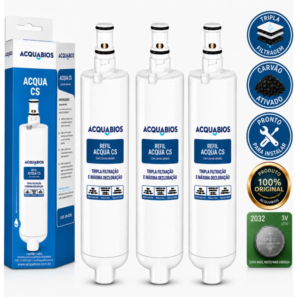 Kit 3 Refil Compatível Com Filtro Purificador de Água Consul Acqua CS Com Tripla Filtração + Bateria