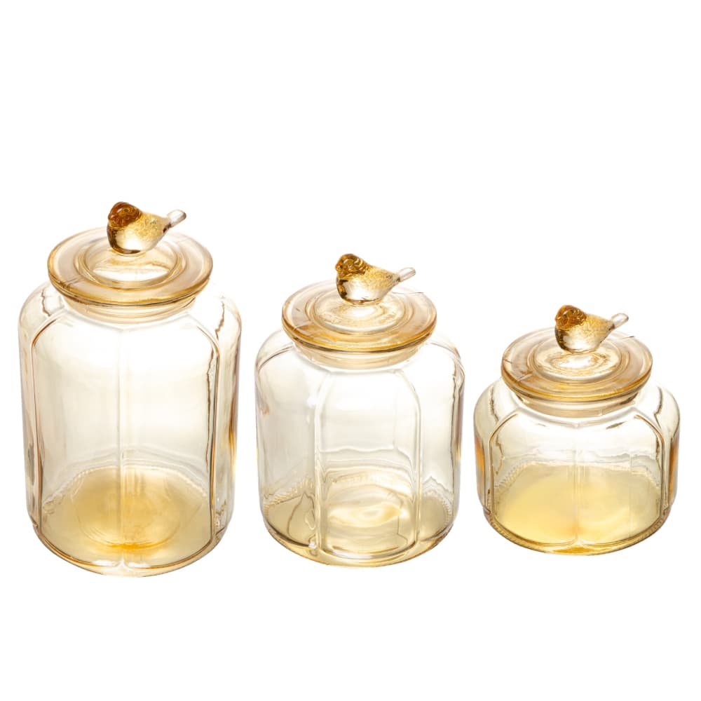 Potes De Vidro Redondo Âmbar Com Tampa Hermética Bird 1,9L 1,5L 1L