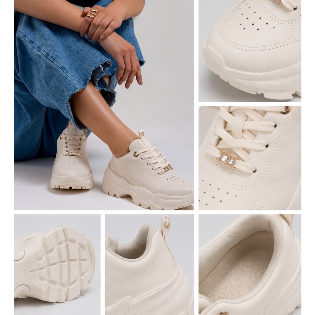 Tênis Ramarim Feminino Casual Chunky Plataforma Original Confortável Branco/Coconut