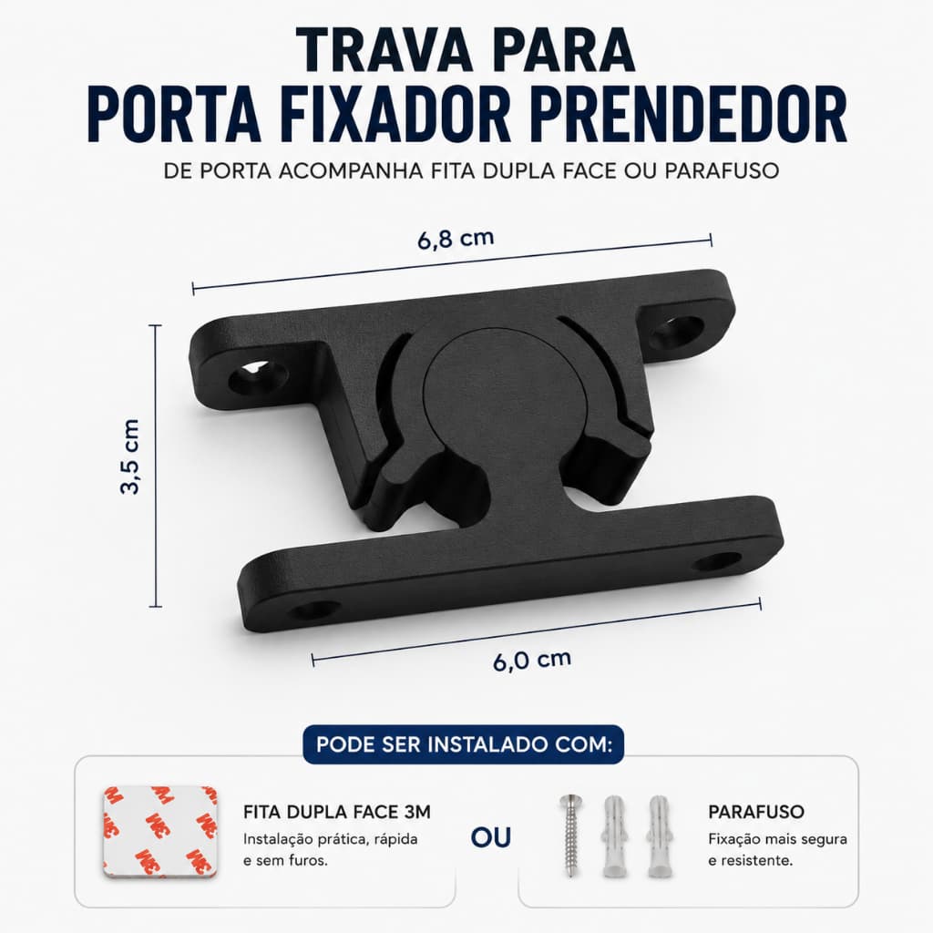 Trava de Porta Fixador Batente com Fita Dupla Face ou Parafuso