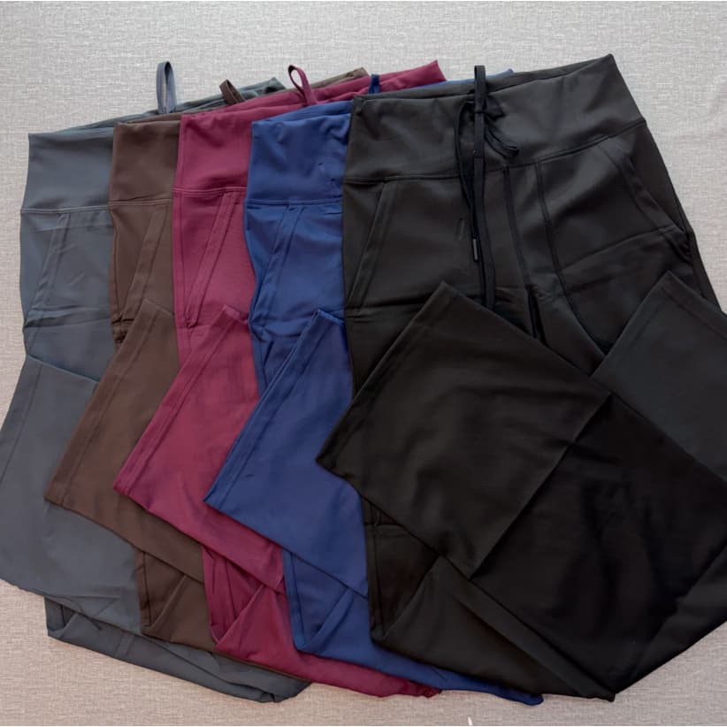 calça pantalona com amarração e bolso fitness moda gringa zero transparência