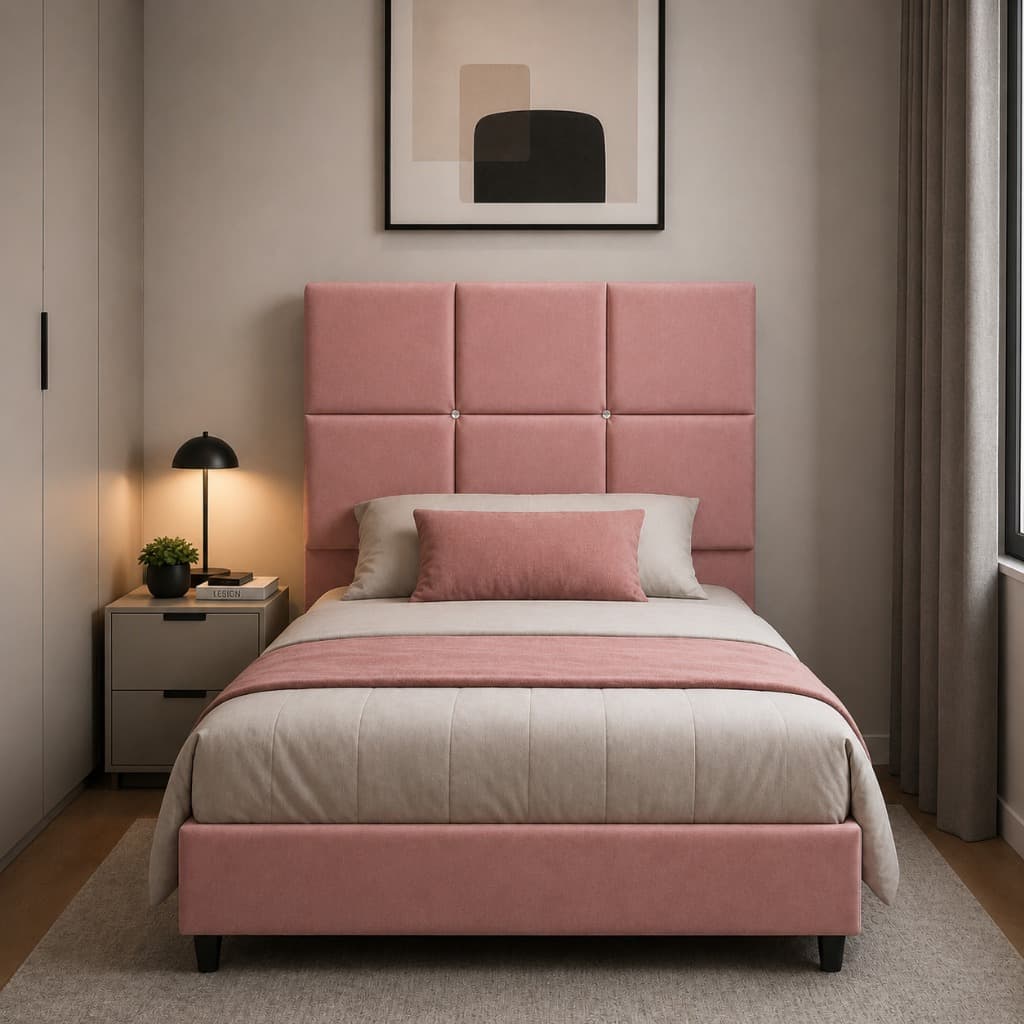 Cabeceira Cuba Solteiro Suede Rosê - 90CM
