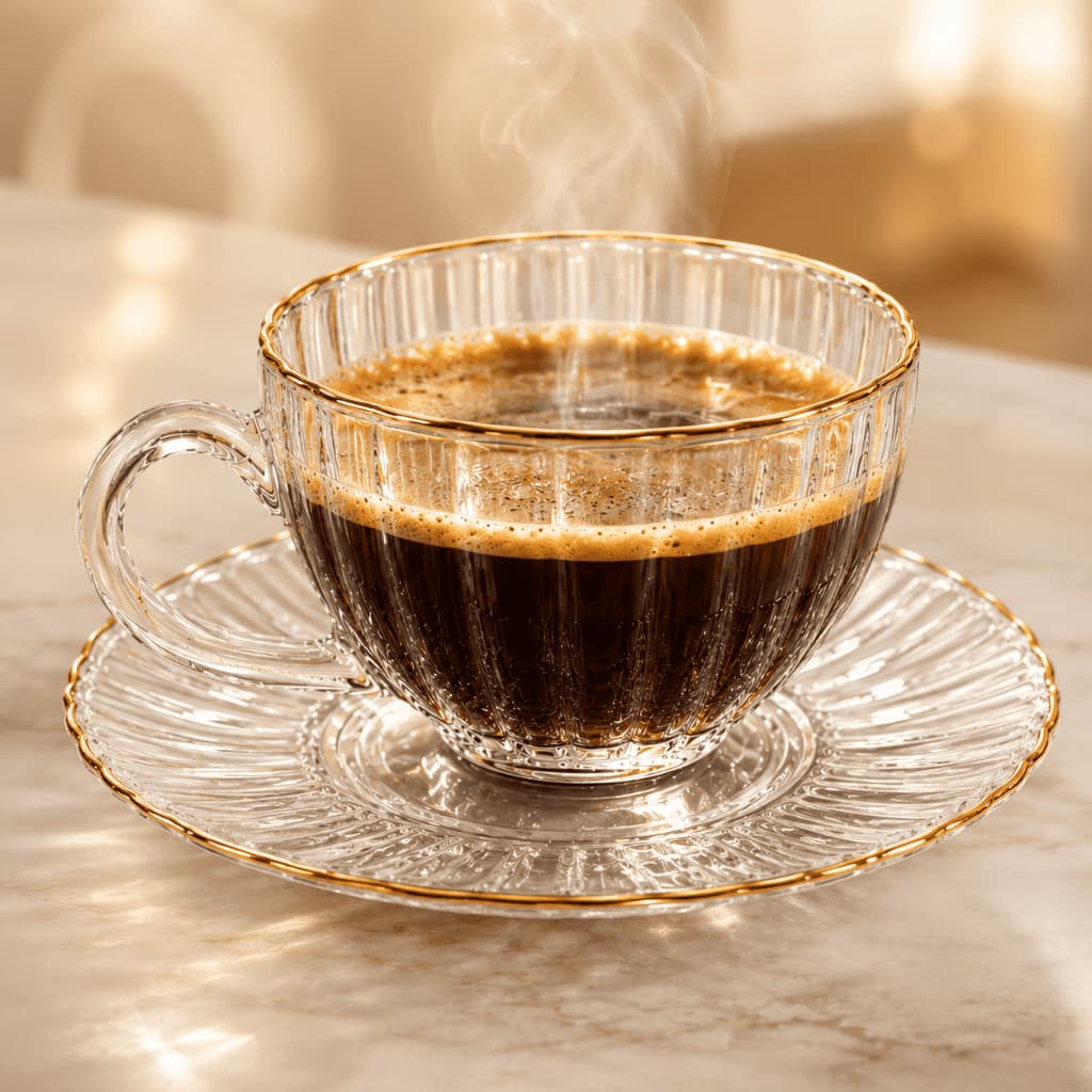 Jogo 6 Xícaras de Café Chá Vidro Canelado 170ml com Pires Borda Dourada Elegante