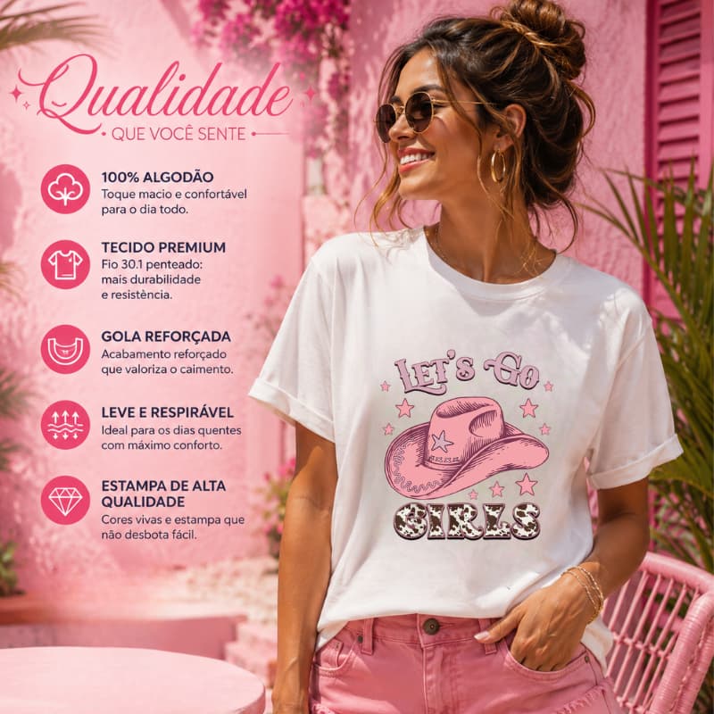 Camiseta Feminina Estampa Chapéu Cowgirl 100% Algodão Estilosa Alta Qualidade Envio Ja