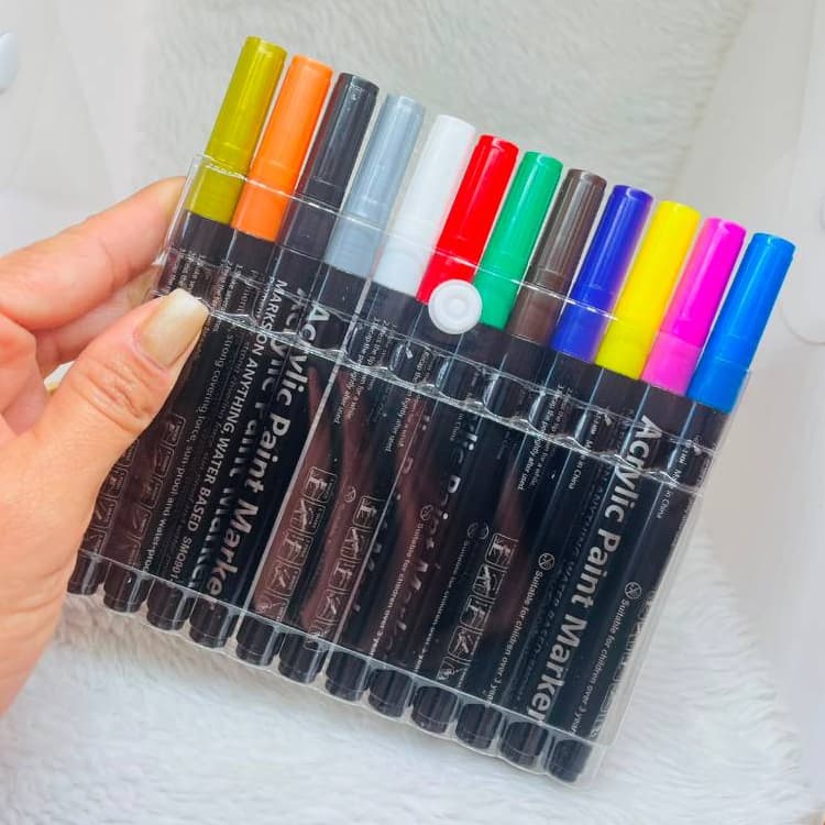 Caneta Esmalte Acrylic Paint Marker para unhas kit com 12 lindas cores