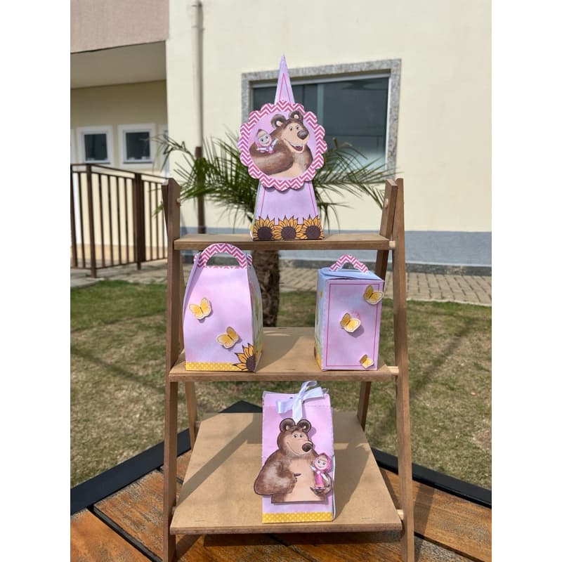 Kit Festa Personalizado Caixinhas + Topo de Bolo + Caricatura da Criança Personalizada | Masha e Urso