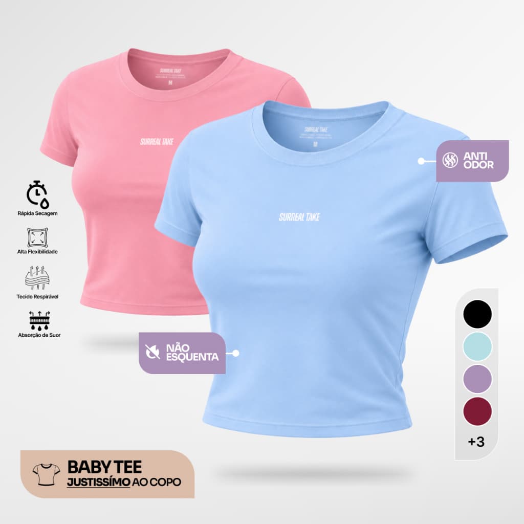 Kit 2 ou 1 Baby Tee Feminina Dry Fit Blusa Slim Fit Manga Curta Blusa de Compressão Ajuste Perfeito